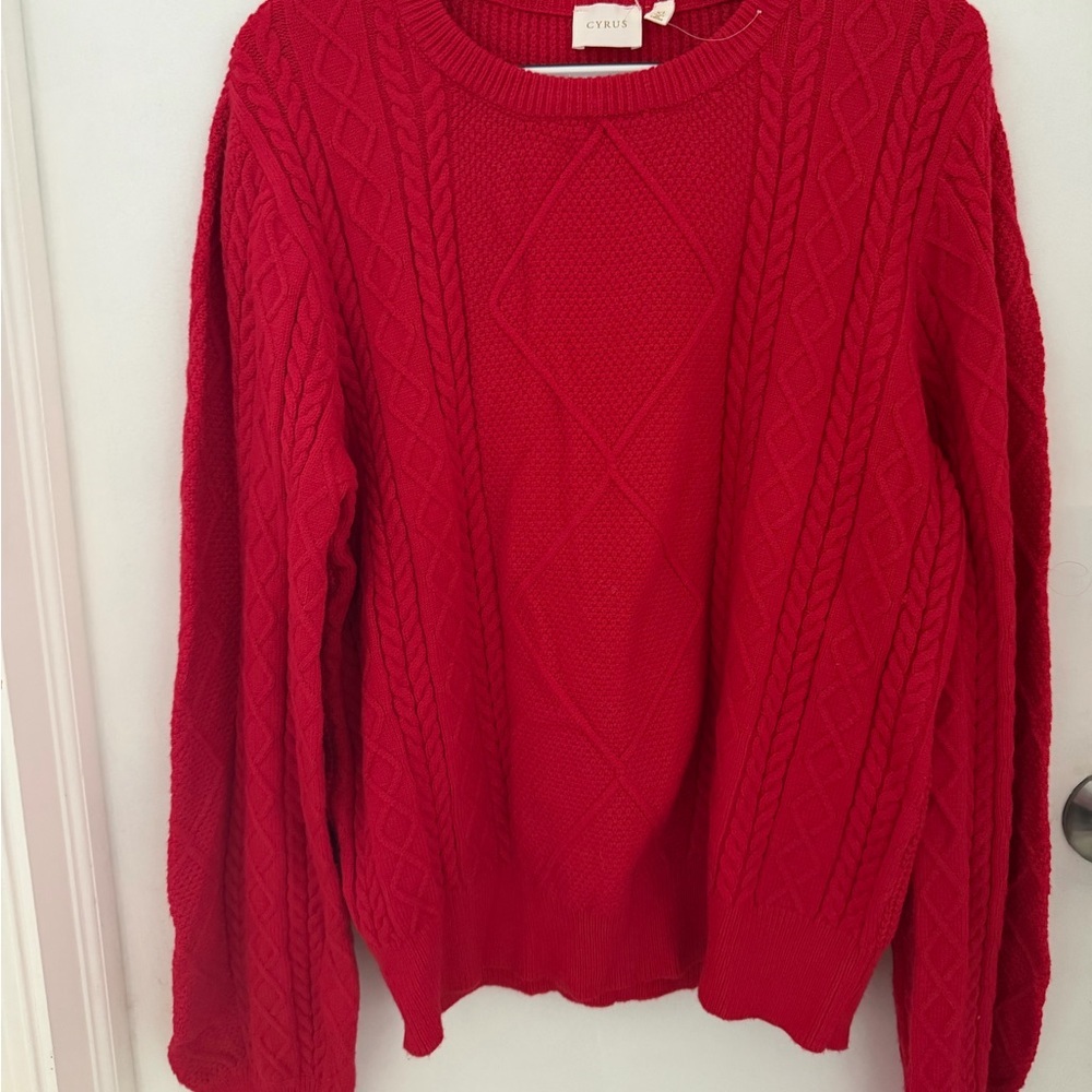 Cyrus Vibrant Red Cable Knit Sweater